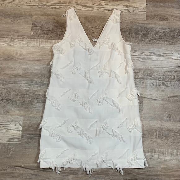 Maeve Anthropologie White Fringe Shift Dress Size 10 V-Neck Sleeveless - Picture 3 of 5